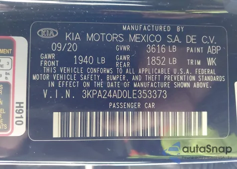 2020 Kia Rio S from USA, damaged, VIN 3KPA24AD0LE353373